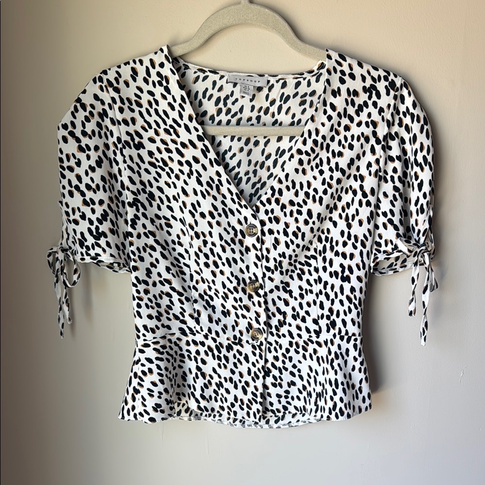 TOPSHOP Women's Black and White Polka Dot Top